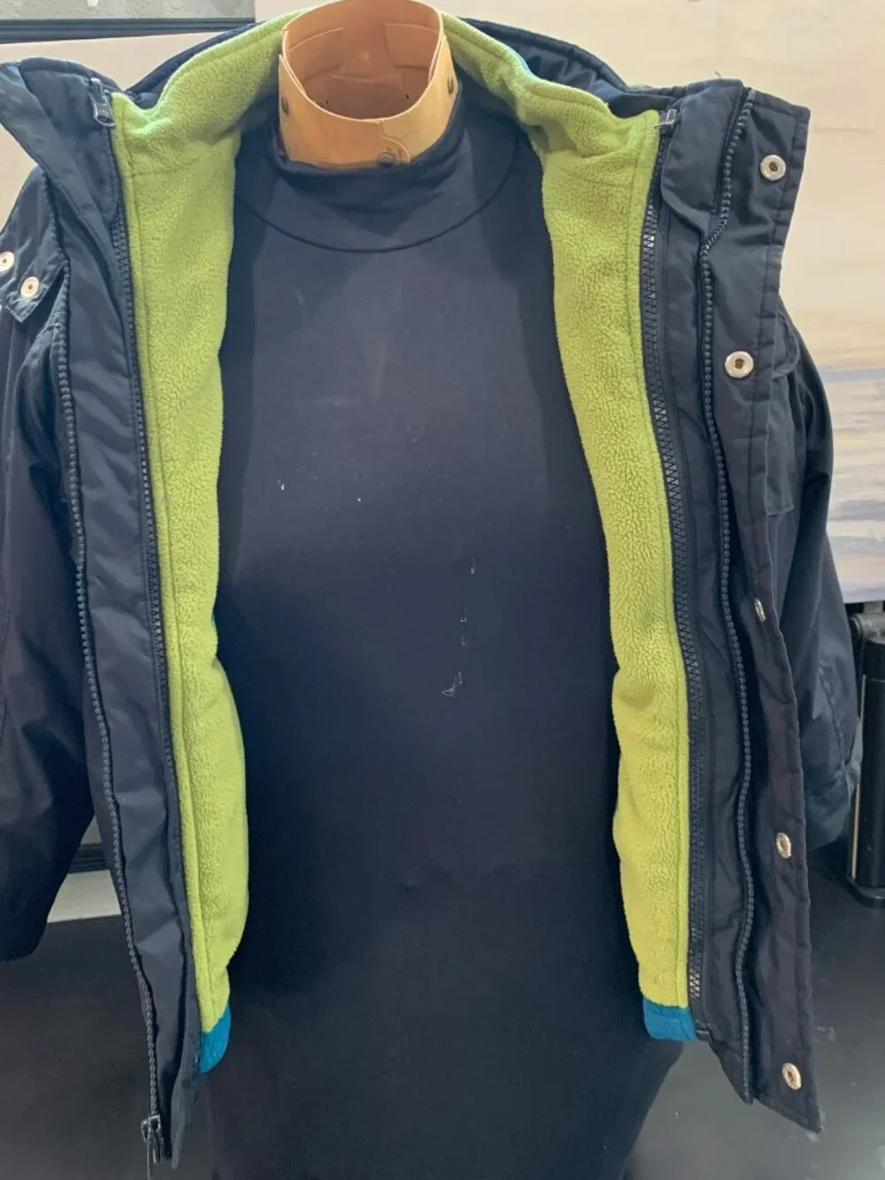 Gymboree coat with separate fleece liner and detachable hood sz S 5-6 navy